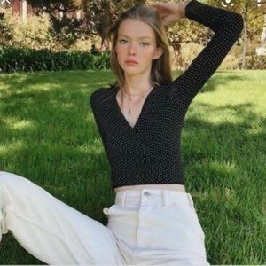 Black polka dot side tie Brandy Melville long sleeve